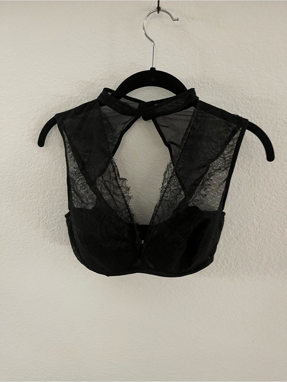 Sheer Lace Black Halter Crop Top